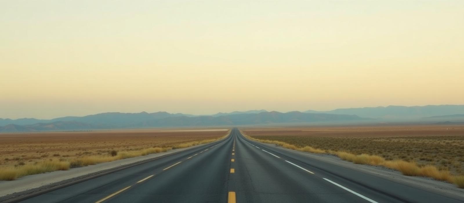 An empty highway stretching into the horizon at dawn